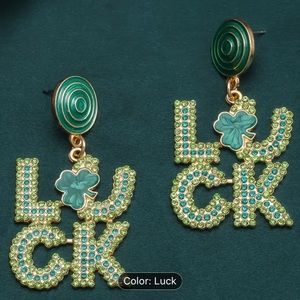 Large green tones rhinestone enamel Luck drop earrings St. Patrick’s Day new